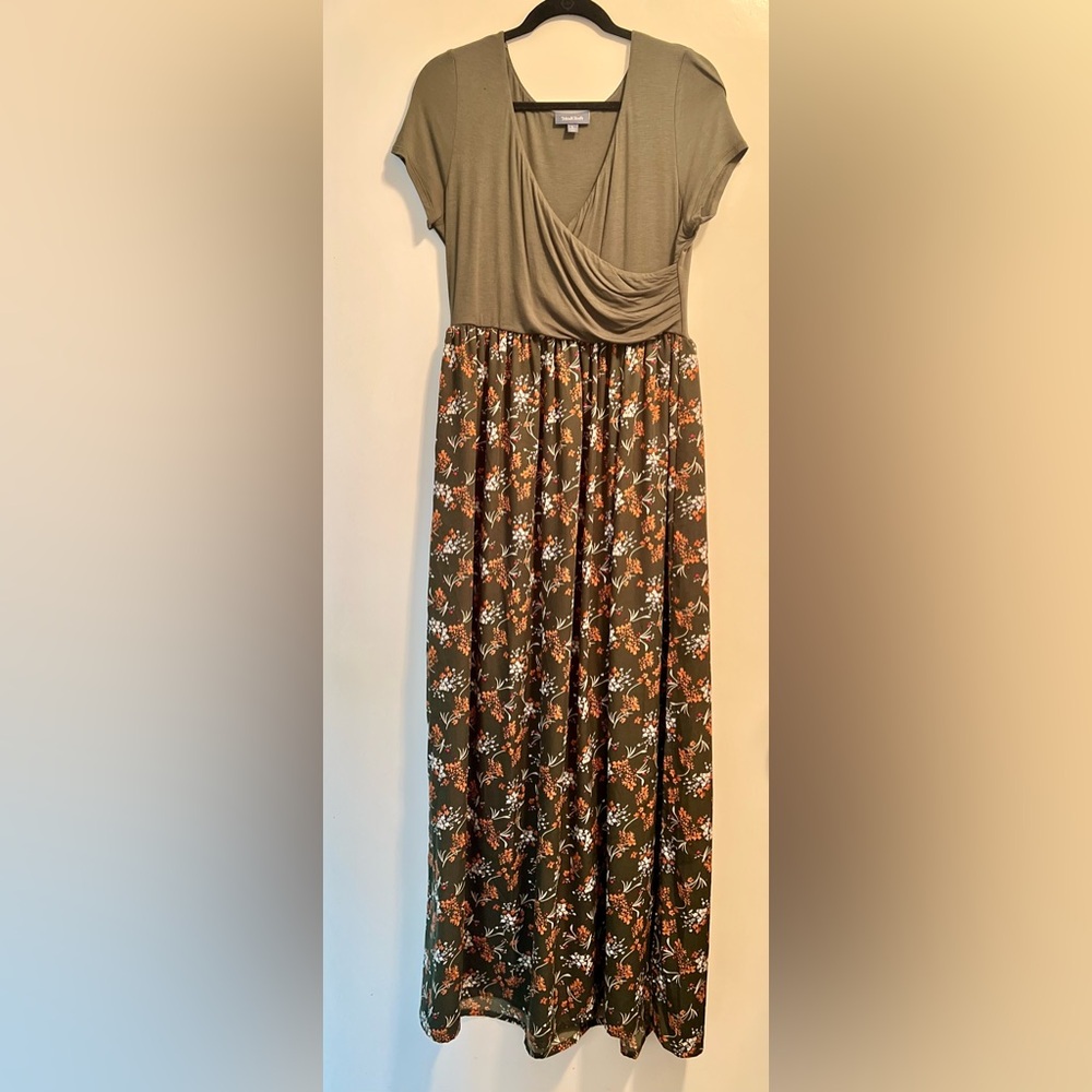 Modcloth Olive and Orange Floral Maxi Skirt